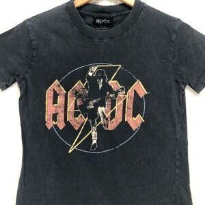 AC/DC Angus Young Graphic T-Shirt Faded Black‎ Rock Band Tee XS
